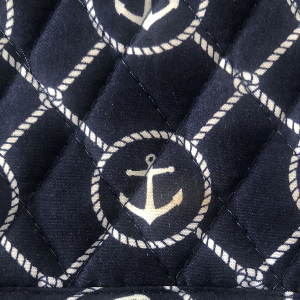 Nautical fabric small bag with multiple pockets and zippers in navy and white - Picture 9 of 9